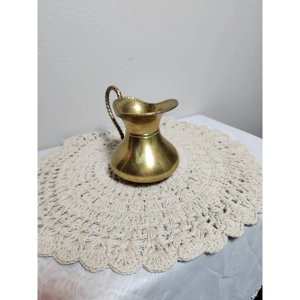 Vintage Brass Pitcher with Twisted Rope Handle Made in India Decorative Bud Vase